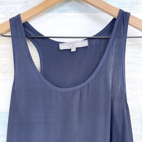Lola & Sophie Longline Scoop Neck Silky Tank Top Navy Blue Womens Small - Picture 2 of 6